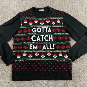 2019 Pokemon Ugly Christmas Sweater Adult Large Black Holiday Gotta Catch Em All